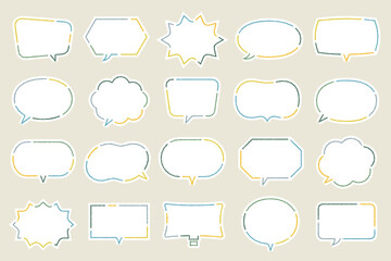 破線　フキダシ　ペン画　囲み　装飾　あしらい　フレーム　漫画　台詞　ベクター　イラスト　セット　線