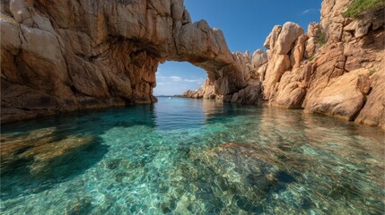 Clear water cove with stone archway