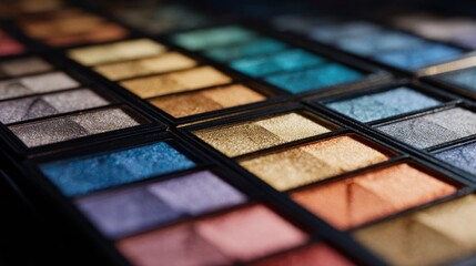 Vibrant eyeshadow palette with assorted colors, professional makeup collection