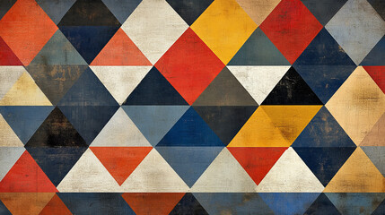 Geometric pattern of triangles in various colors with distressed texture
