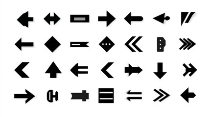 Diverse selection of sleek, minimalist arrow icons, perfect for web design, infographics, or presentations, embodying simplicity and direction.