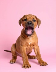 Obraz premium Adorable Fila Brasileiro Puppy with Playful Expressions on Pink Background, Generated image