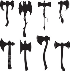 Vector silhouette set of Halloween Axe isolated in White background, silhouette Set, Halloween theme, Vector illustration