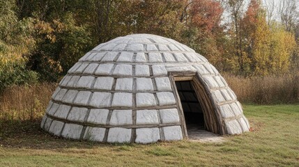 Obraz premium Autumnal Igloo: A reconstructed Native American dwelling