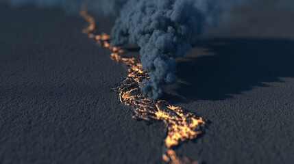 Realistic close-up of lava bubbling from a volcanic crater with heat distortion and smoke