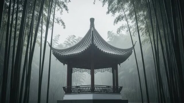 Ancient style pavilion in a bamboo forest