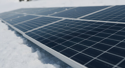 Snowy Mountain with Solar Panels, Representation of Sustainability Amid Harsh Nature