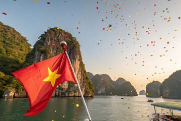 Vietnam 2 September National Day, Ha Long Bay Celebration with Confetti