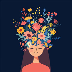 Woman with Flowers Head Covering