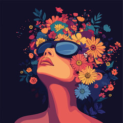 Woman with Flowers Head Covering