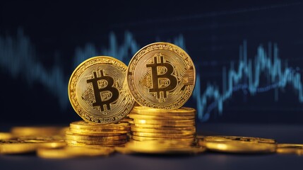 Bitcoin Coins and Financial Market Graph for Crypto Investment