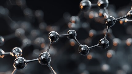 macro view of futuristic molecular structure, carbon atoms connected by nanotubes, dark science background