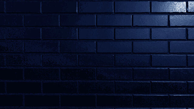 Brick motif on the wall with a glossy blue paint finish