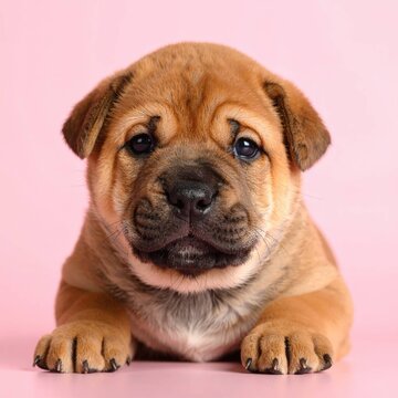 Adorable Baby Tosa Inu Puppy on Pink Background, Generated image