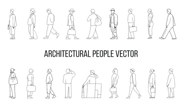 Collection of Simplified Architectural People Silhouettes for Design Projects	