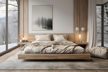Scandinavian-inspired bedroom with neutral colors and natural materials