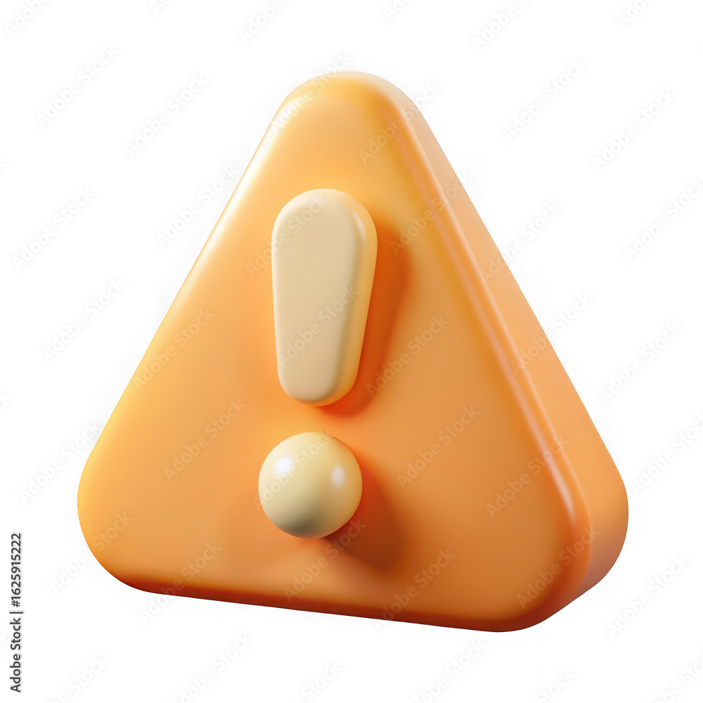 Poster orange triangular warning sign with a white exclamation mark symbol indicating caution or alert isol