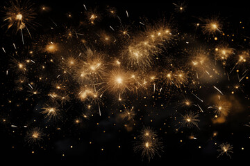 Naklejka premium Golden fireworks exploded in a heap in the dark night.