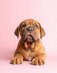 Retratos adorables de cachorro Mastín color cervato sobre fondo rosado suave, Generated image