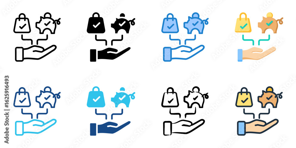 Poster shop and save icon set multiple style collection