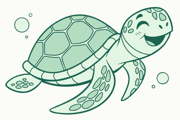 Cute cartoon turtle, vector flat style, soft green color, minimal details, smiling expression