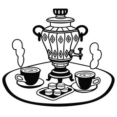 Russian Samovar Tea with Sugar Cubes Adobe Illustrator Artwork