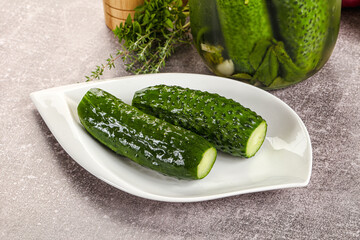 Homemade lighty salted cucumbers with herbs