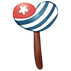 Blue and Red Heart Popsicle with Flower