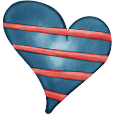 Blue Patriotic Heart with Diagonal Red Stripes