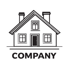 Vector illustration of a minimalist and simple style housing logo, featuring a house shape with clean lines and a modern design isolated on a white background