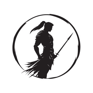 Cartoon style vector illustration featuring a gallant knight holding a spear in a battle-ready stance isolated on a white background.