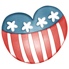 Festive star-spangled patriotic heart with curved red and white lines