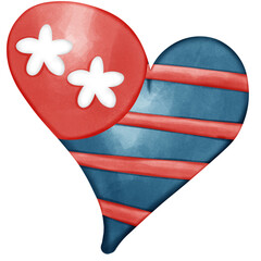 Heart with Red and Blue Stripes and White Stars