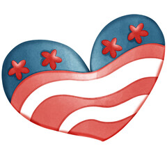 Heart with flowing red and white wave stripes and blue background with stars