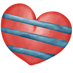 Red Heart with Diagonal Blue Stripes in Bold Design
