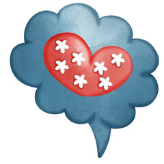 Red Heart with White Stars Inside Blue Cloud Speech Bubble