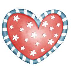 Red Heart with White Flowers and Candy Striped Border