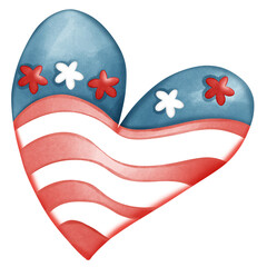 Tipped Patriotic Heart with Red and White Waves and Blue Star Cluster