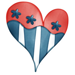 Stylized blue and red heart with wavy stripe design