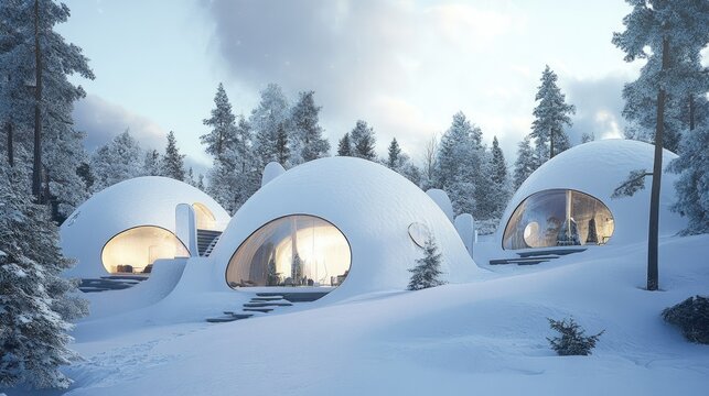 Futuristic Dome Homes in a Snowy Forest - Powered by Adobe