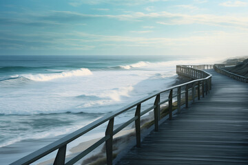 Obraz premium Light blue and light green beach walkway