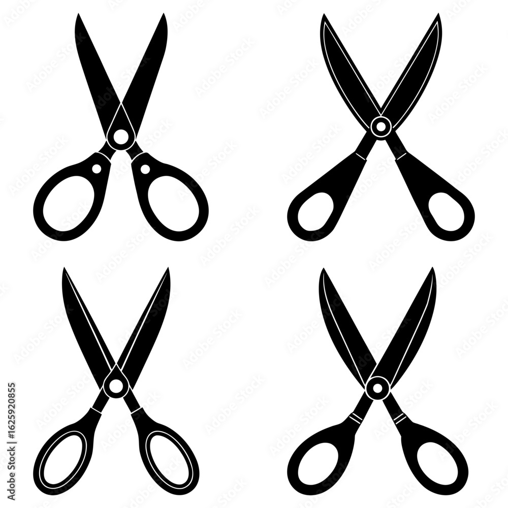 Poster four black scissors arranged in a square pattern with blades open on a white background vector image