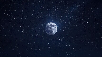 Fototapeta premium A clear, starlit sky with the moon casting a soft glow, surrounded by glittering stars in a high-resolution nightscape