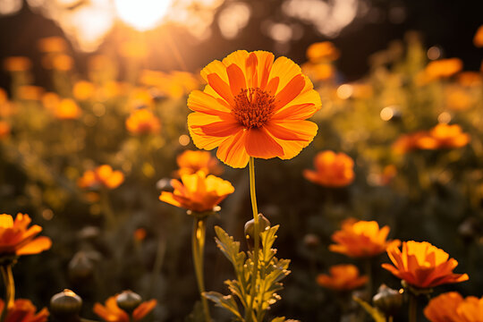Marigolds blooming in the rice fields