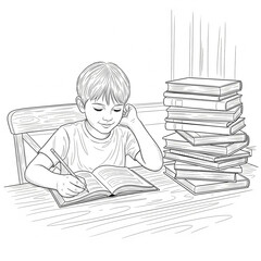 vector image of a child learning to write and read a book