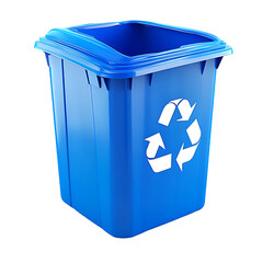 Bright blue recycling bin with prominent white recycling symbol, perfect for promoting eco-friendly initiatives and sustainable living solutions.