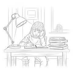 vector image of a child learning to write and read a book