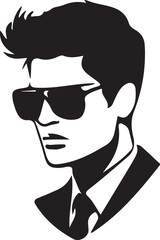 Vector art of man with sunglasses and suit isolated on white background, a fashion portrait