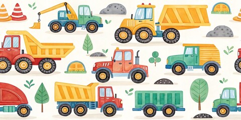 Colorful Construction Vehicles And Nature