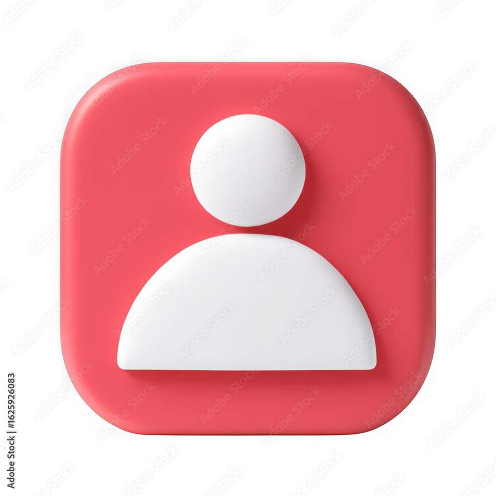 Poster modern 3d rendered user profile icon with a white silhouette of a person on a rounded coral red squa